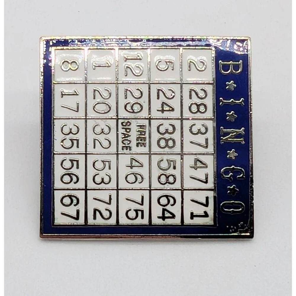 Vintage Blue White BINGO Card Enamel Novelty Pin